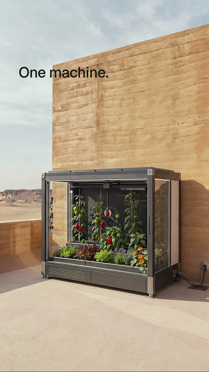 Poster of the 30-second vertical film: Verdwell One in the Expedition finish against a rammed-earth wall at a desert house, with the line &ldquo;One machine.&rdquo;
